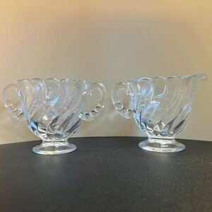 Vtg Fostoria Colony Clear Glass Creamer and Sugar Set